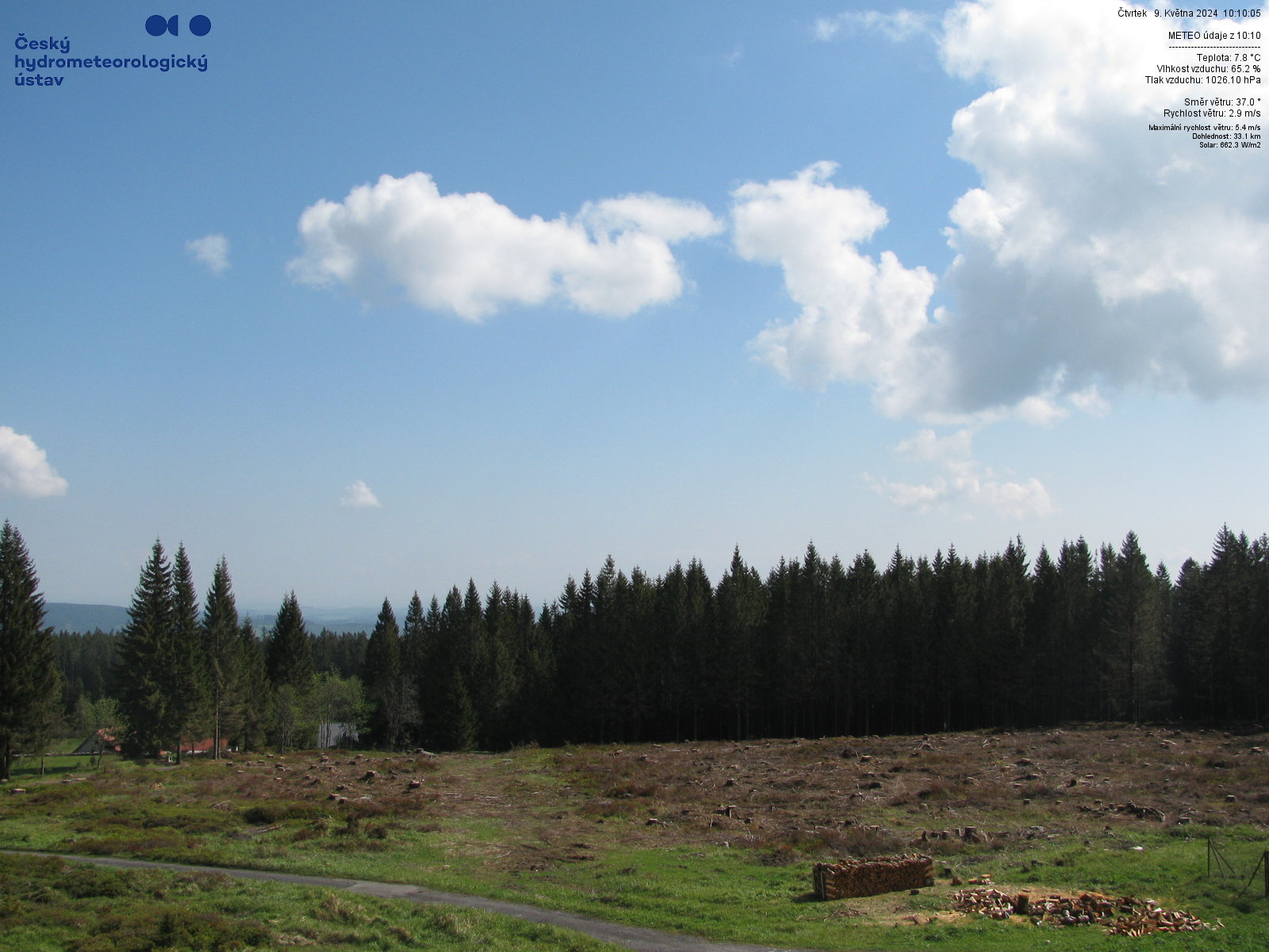 Šumava, Pohled z Churáňova na severovýchod (webcam meteorologické stanice ČHMÚ)
