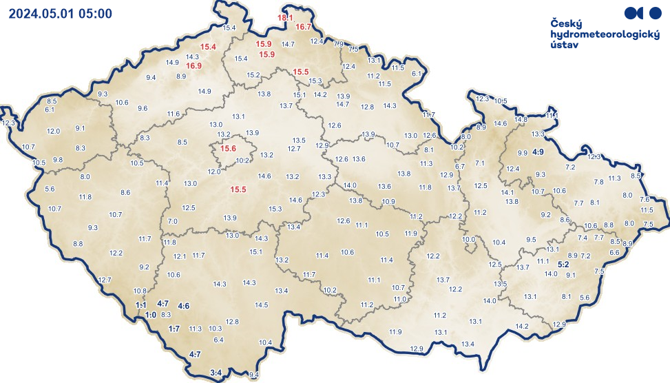 Aktuální teplota v ČR každou hodinu - stanice